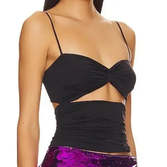 NWT Danielle Guizio Beia Twist Top Black Size Large - Picture 5 of 16